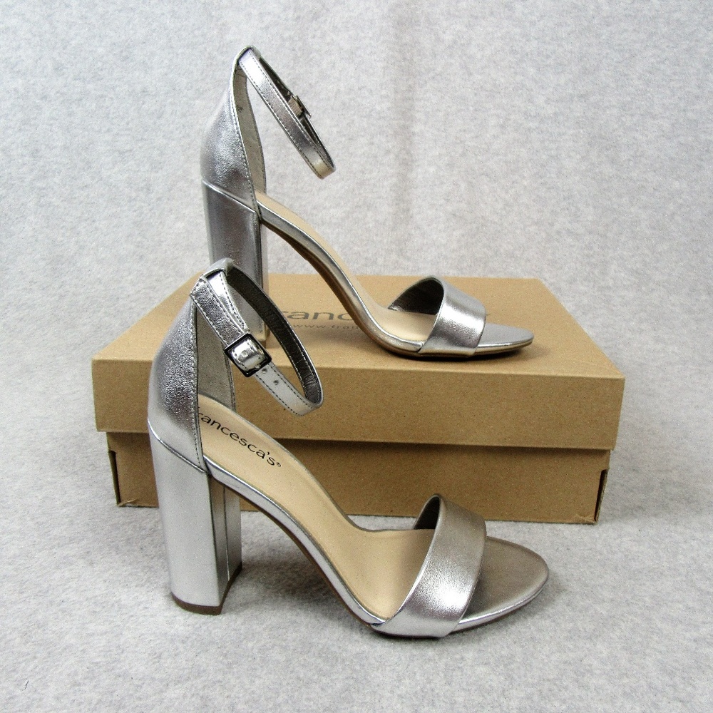 Womens Silver Ankle Strap Heels Shoes